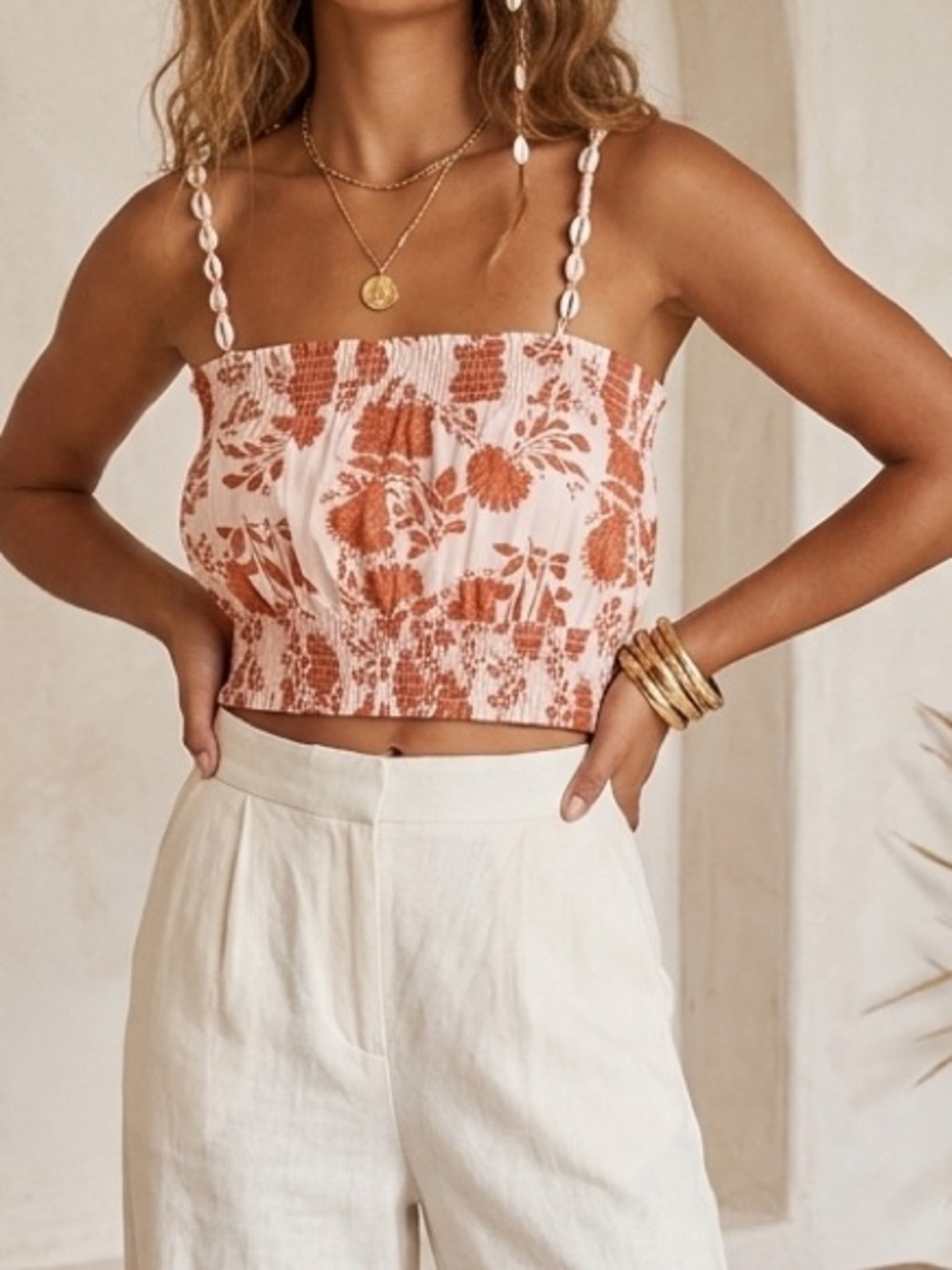 Shell Trimmed Smocked Top